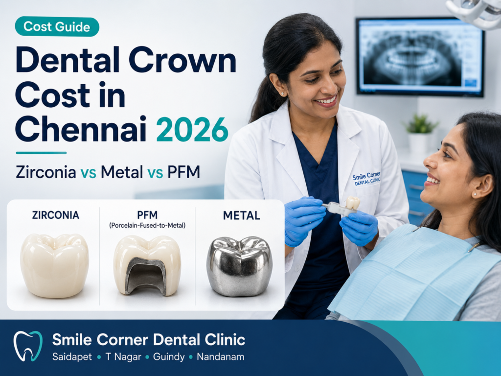 Dental Crown Cost in Chennai 2026 | Zirconia vs Metal | Smile Corner Dental Clinic 